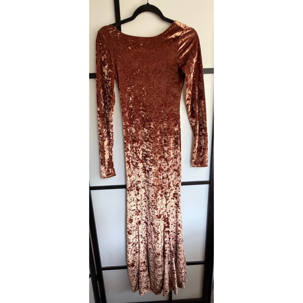 Urban Outfitters Womens XS Maxi Dress Crushed Velvet Rust Long Sleeve USA Made